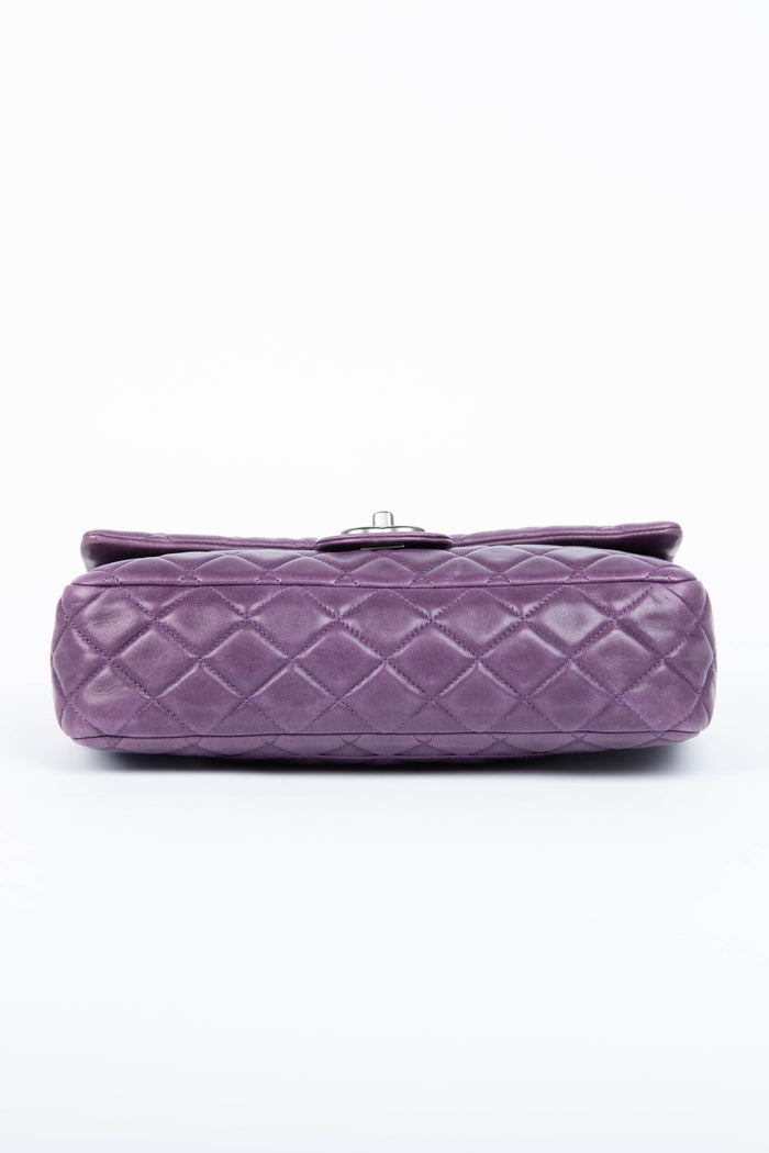 2000s Chanel Purple Lambskin Double Flap Shoulder Bag SHW