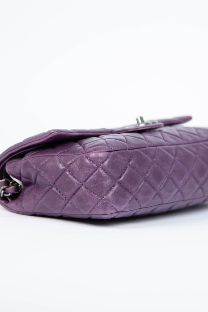 2000s Chanel Purple Lambskin Double Flap Shoulder Bag SHW