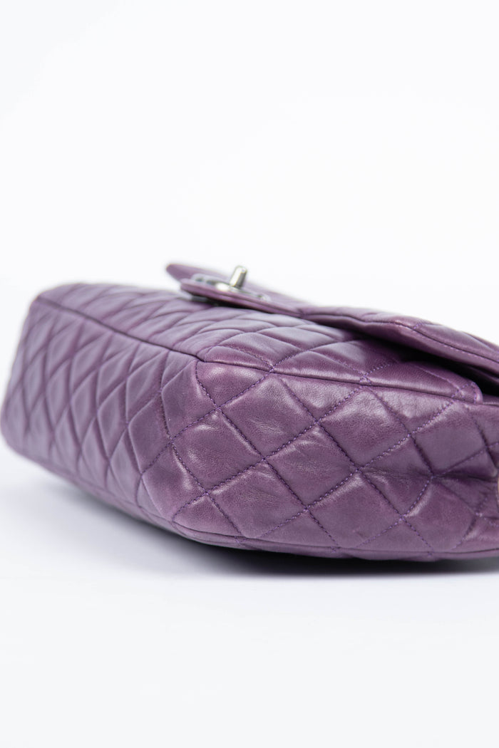 2000s Chanel Purple Lambskin Double Flap Shoulder Bag SHW