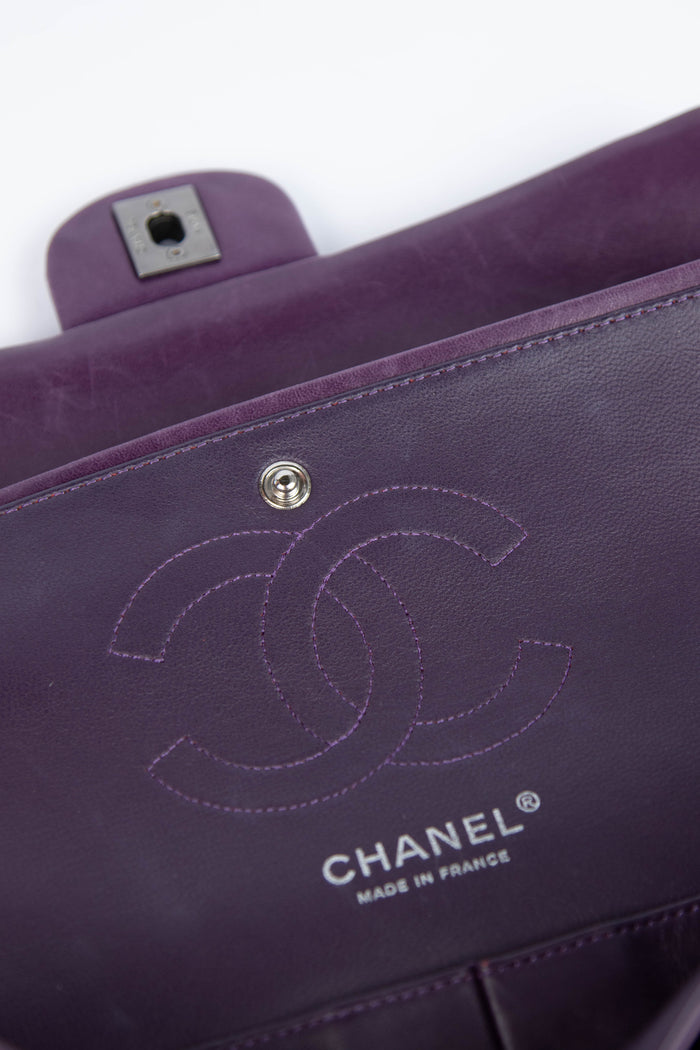 2000s Chanel Purple Lambskin Double Flap Shoulder Bag SHW