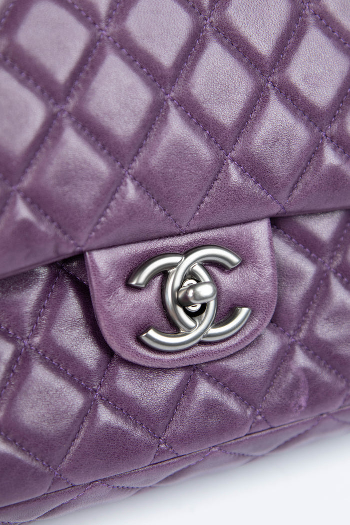 2000s Chanel Purple Lambskin Double Flap Shoulder Bag SHW