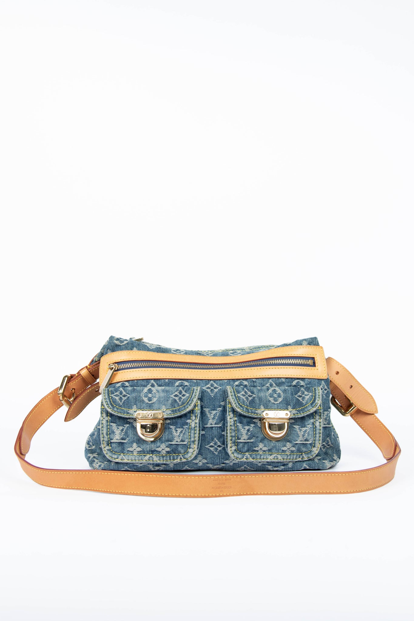 2000s Louis Vuitton Blue Denim Baggy PM Monogram Shoulder Bag