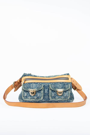 2000s Louis Vuitton Blue Denim Baggy PM Monogram Shoulder Bag