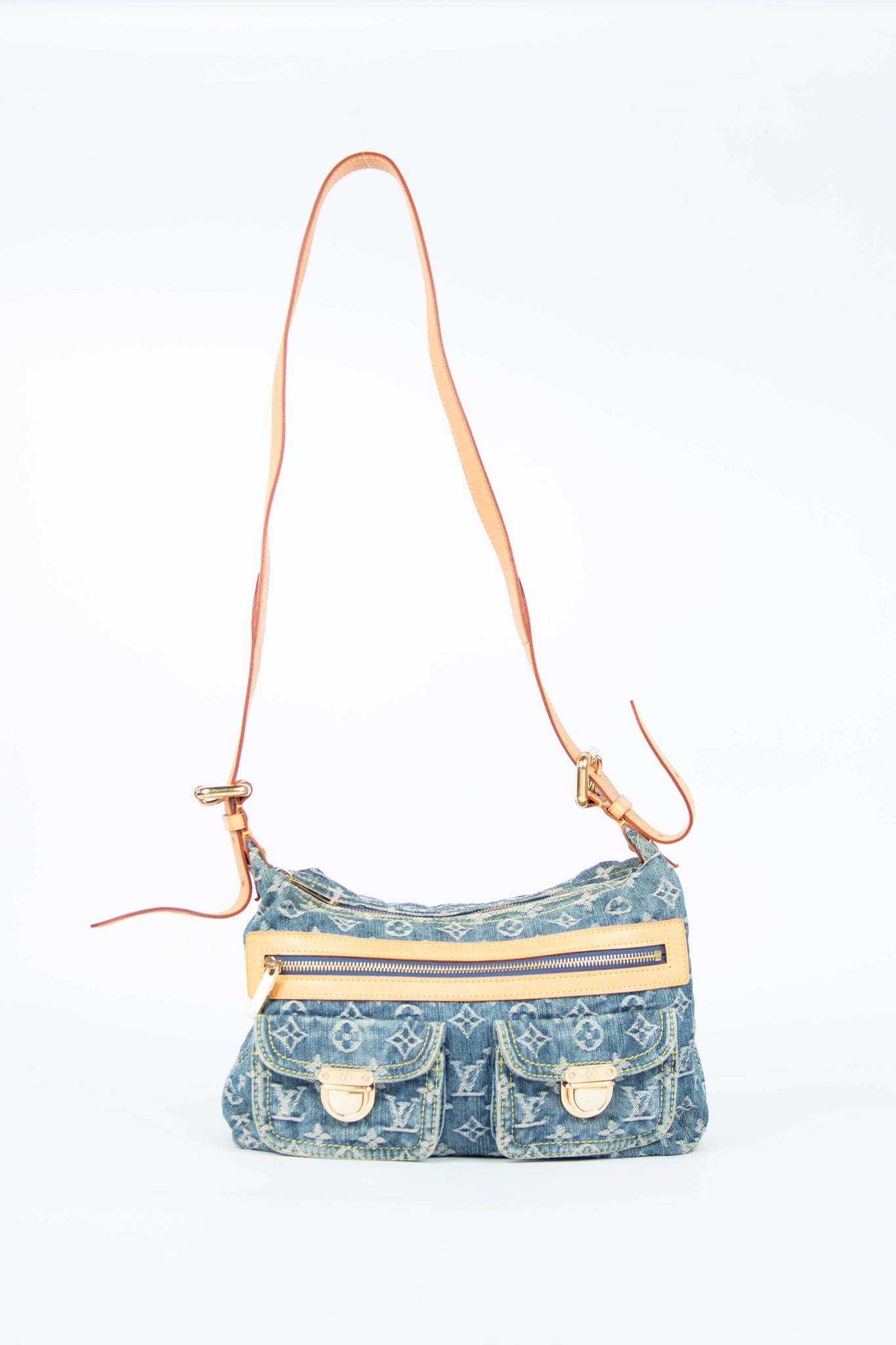 2000s Louis Vuitton Blue Denim Baggy PM Monogram Shoulder Bag