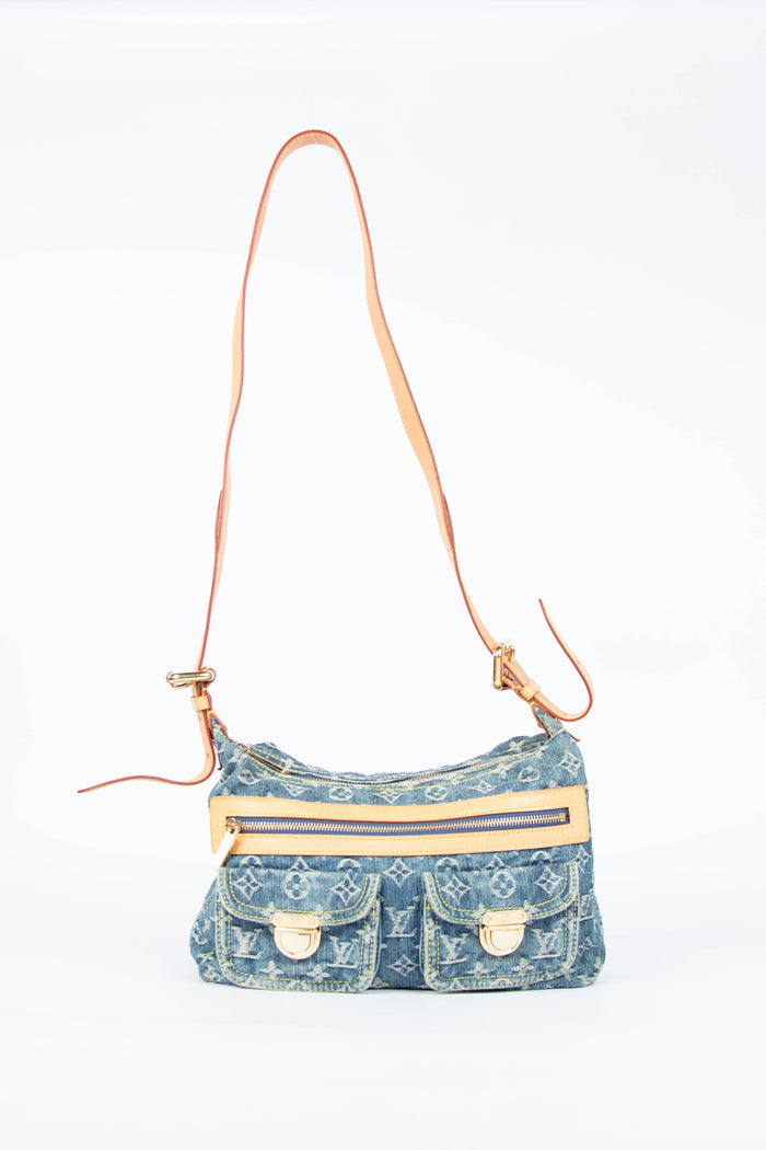 2000s Louis Vuitton Blue Denim Baggy PM Monogram Shoulder Bag
