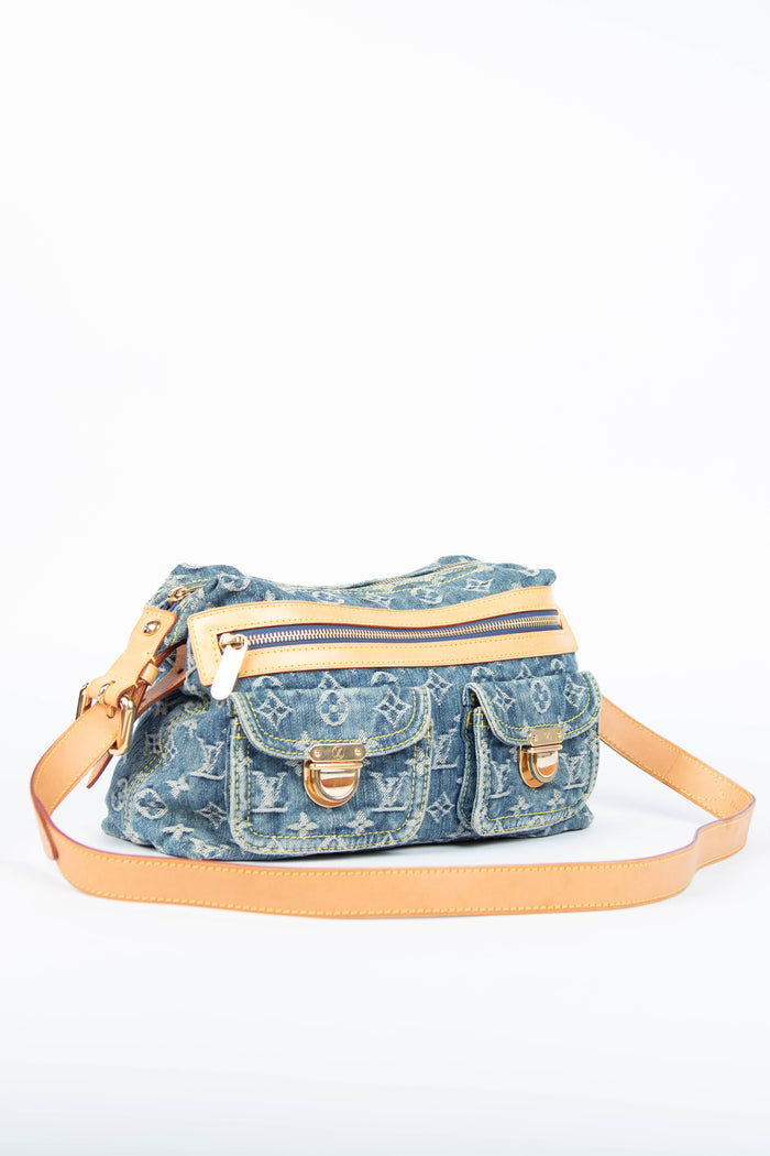 2000s Louis Vuitton Blue Denim Baggy PM Monogram Shoulder Bag