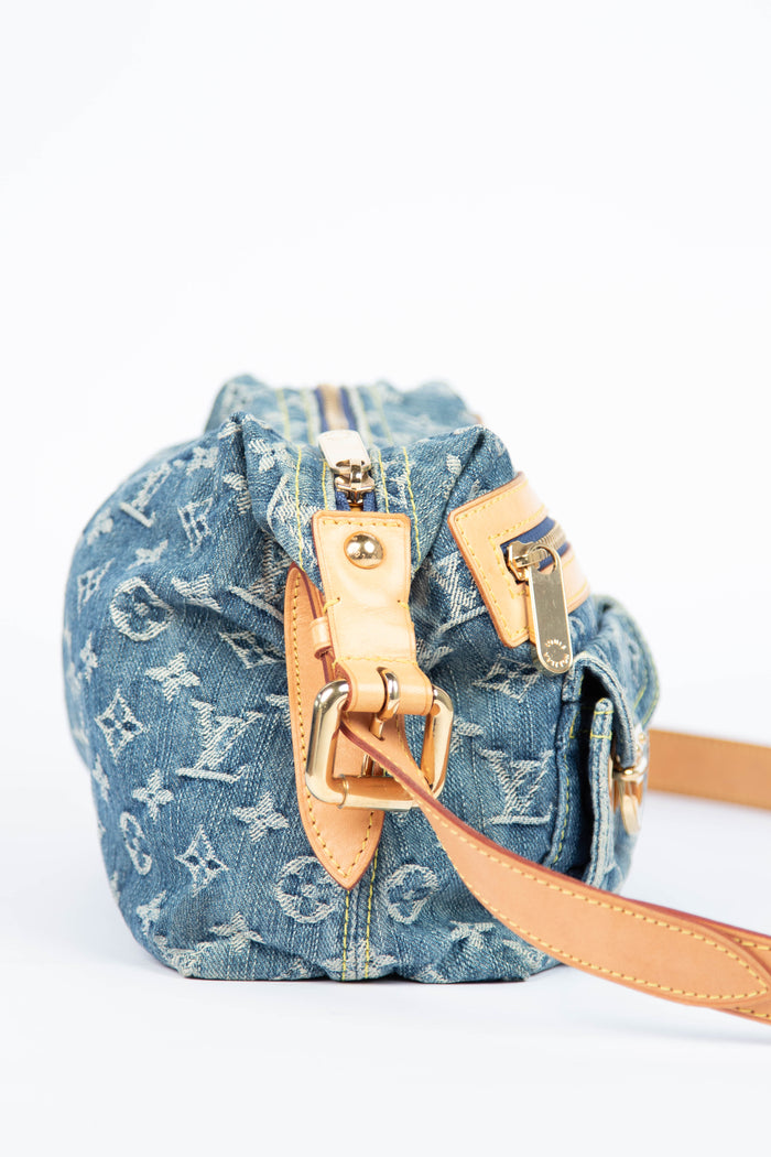 2000s Louis Vuitton Blue Denim Baggy PM Monogram Shoulder Bag