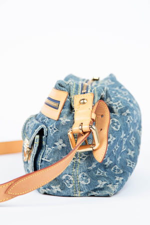 2000s Louis Vuitton Blue Denim Baggy PM Monogram Shoulder Bag