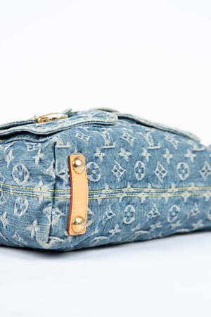 2000s Louis Vuitton Blue Denim Baggy PM Monogram Shoulder Bag