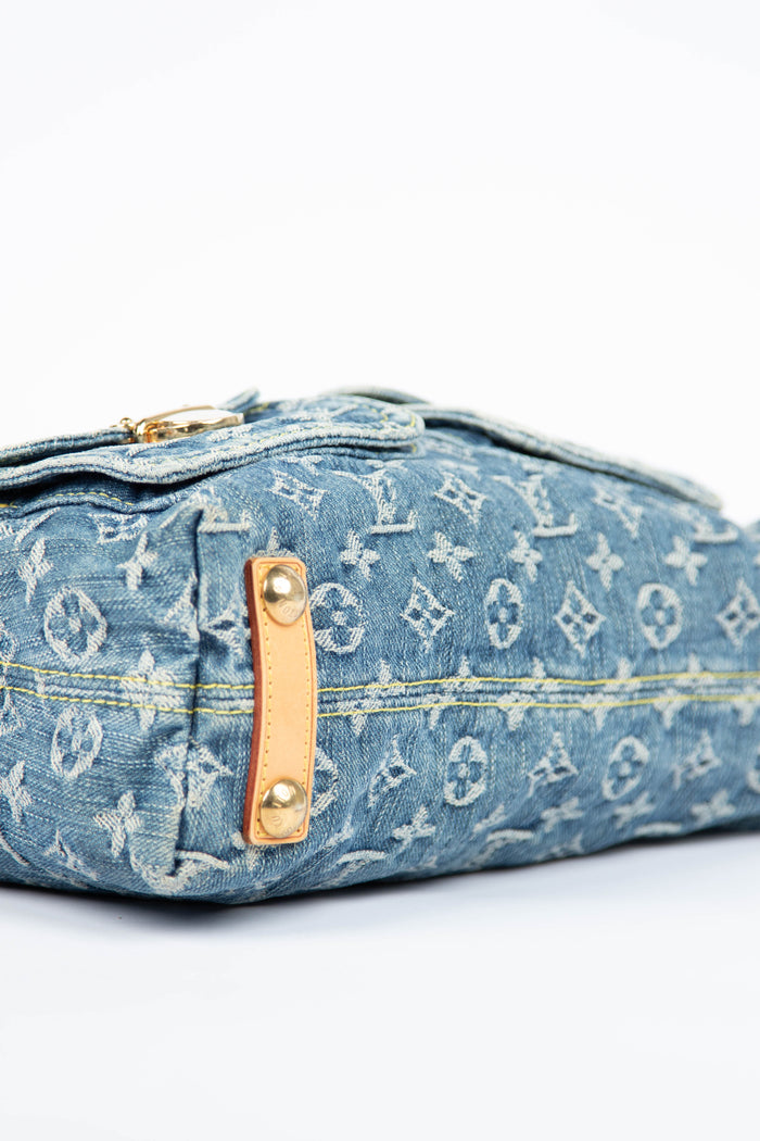 2000s Louis Vuitton Blue Denim Baggy PM Monogram Shoulder Bag