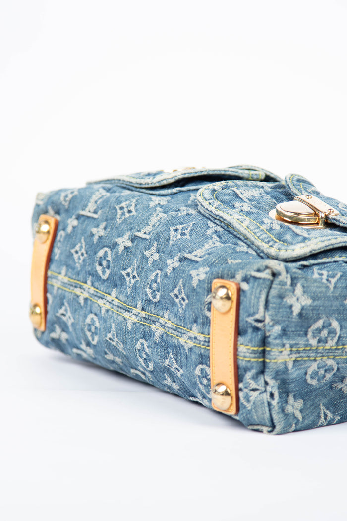 2000s Louis Vuitton Blue Denim Baggy PM Monogram Shoulder Bag