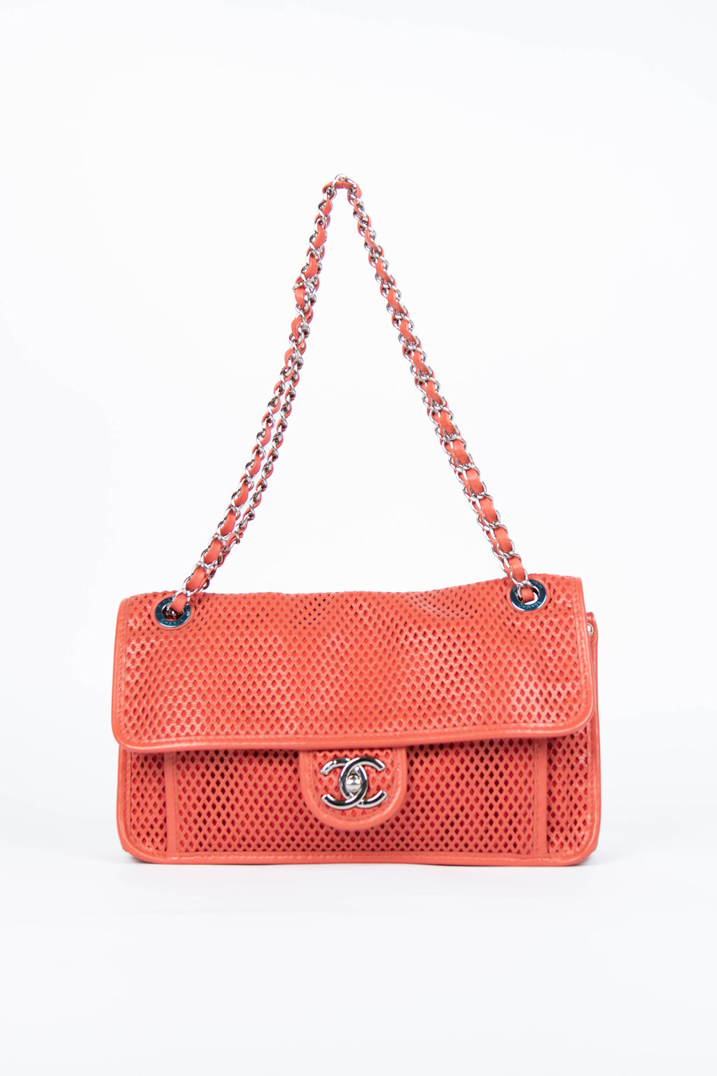 2010s Chanel Red Up in the Air Perforated Shoulder Bag
