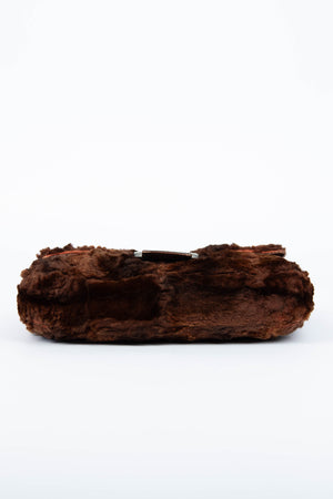 Vintage Fendi Brown Fur Crystal Baguette Shoulder Bag