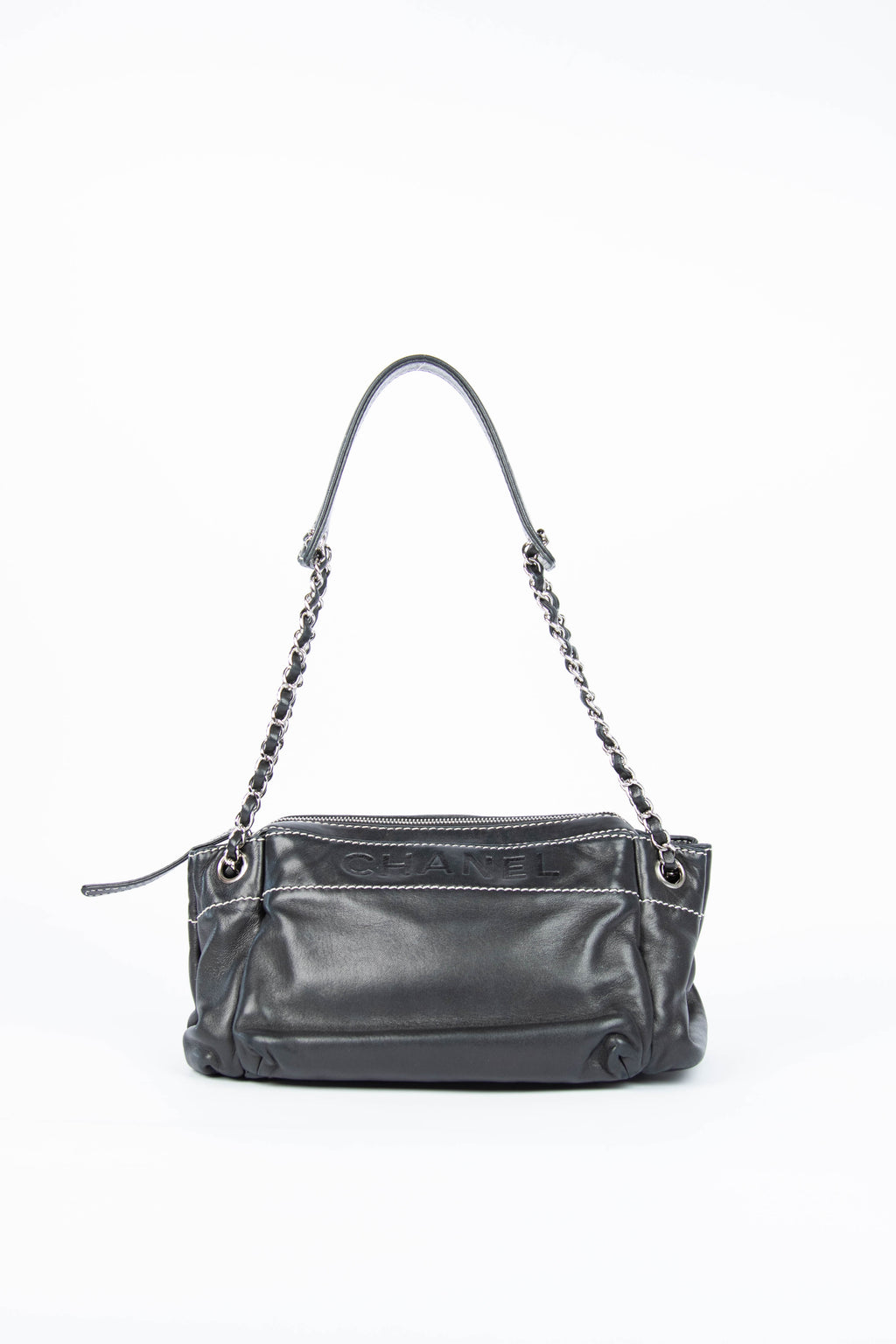 Vintage Chanel Black Leather Shoulder Bag