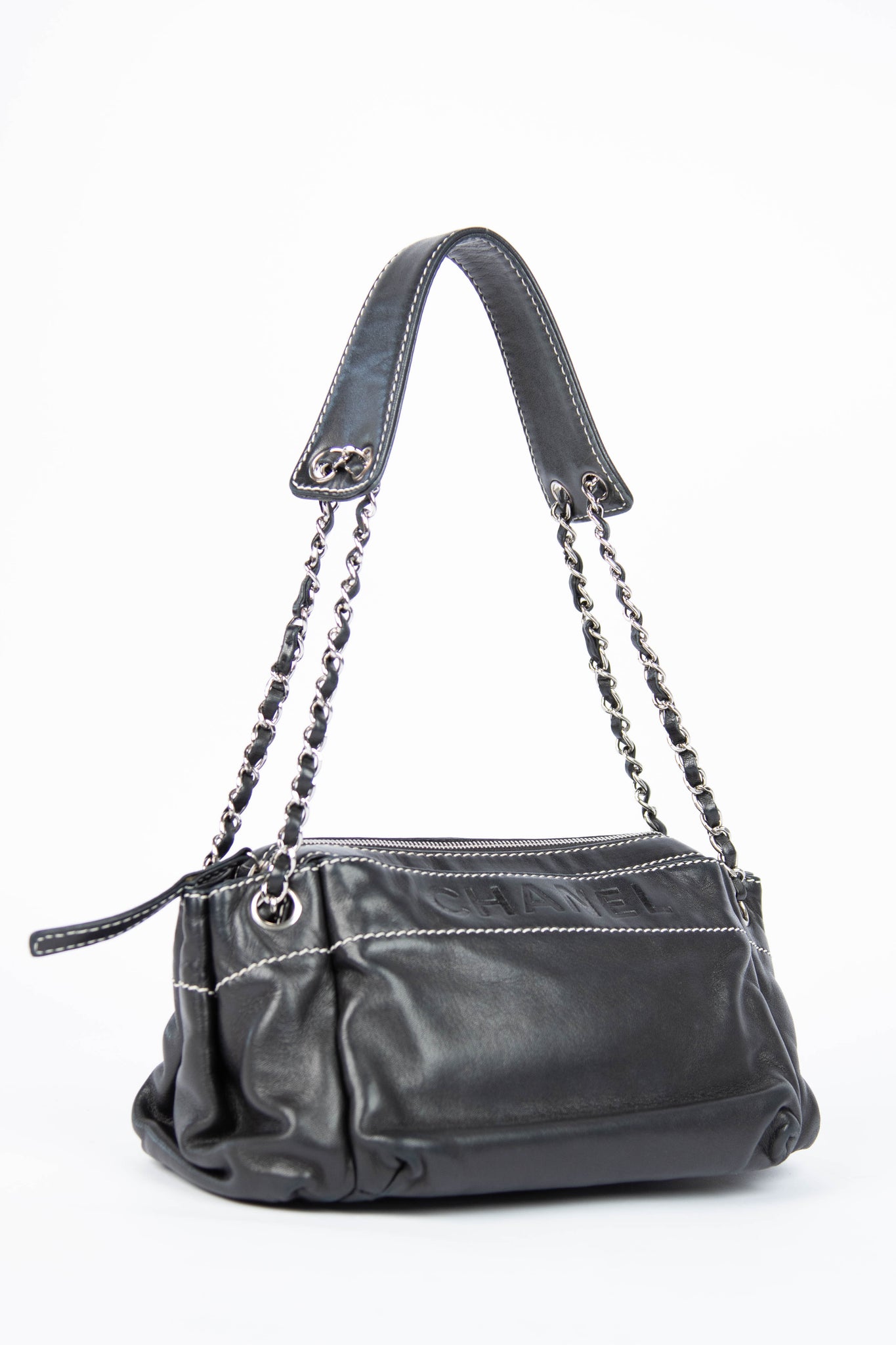 Vintage Chanel Black Leather Shoulder Bag