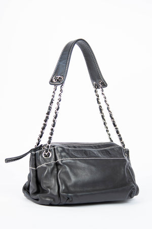 Vintage Chanel Black Leather Shoulder Bag