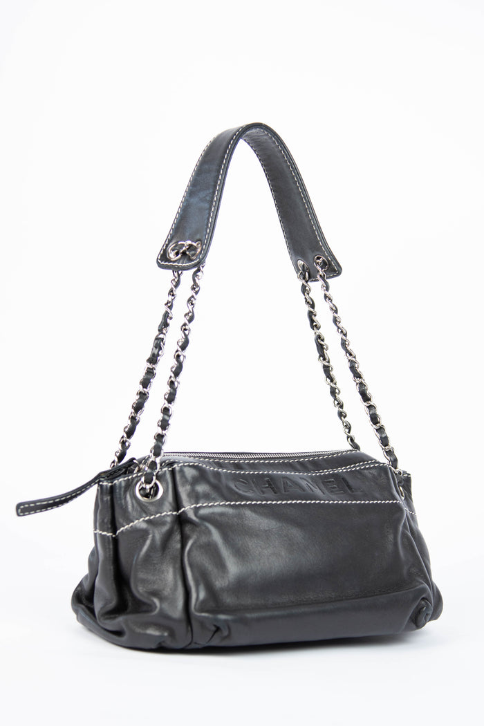 Vintage Chanel Black Leather Shoulder Bag