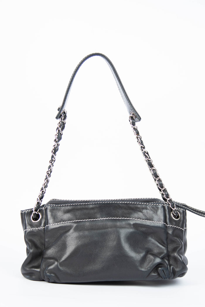 Vintage Chanel Black Leather Shoulder Bag