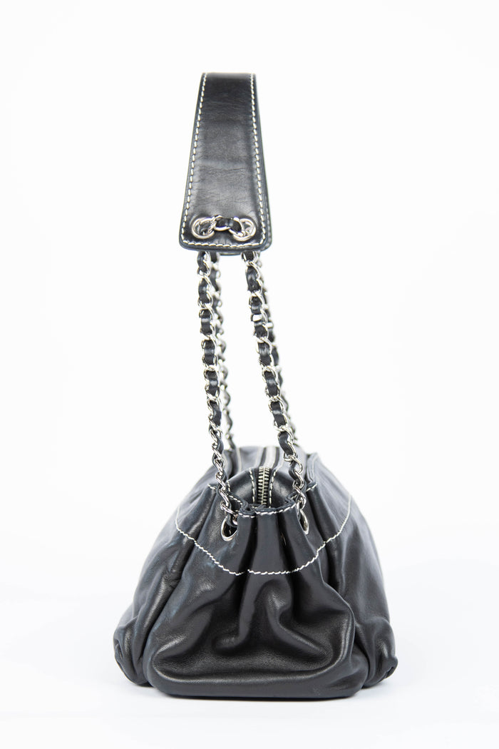 Vintage Chanel Black Leather Shoulder Bag
