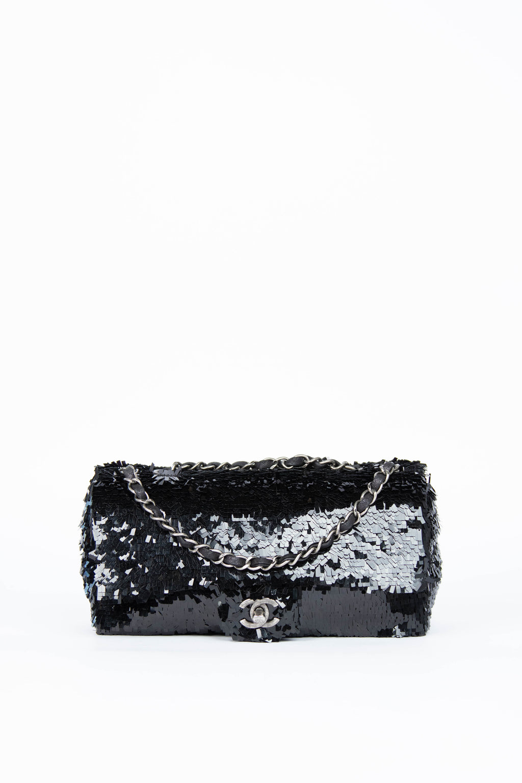 2013 Chanel Black Sequin Single Flap Shoulder Bag