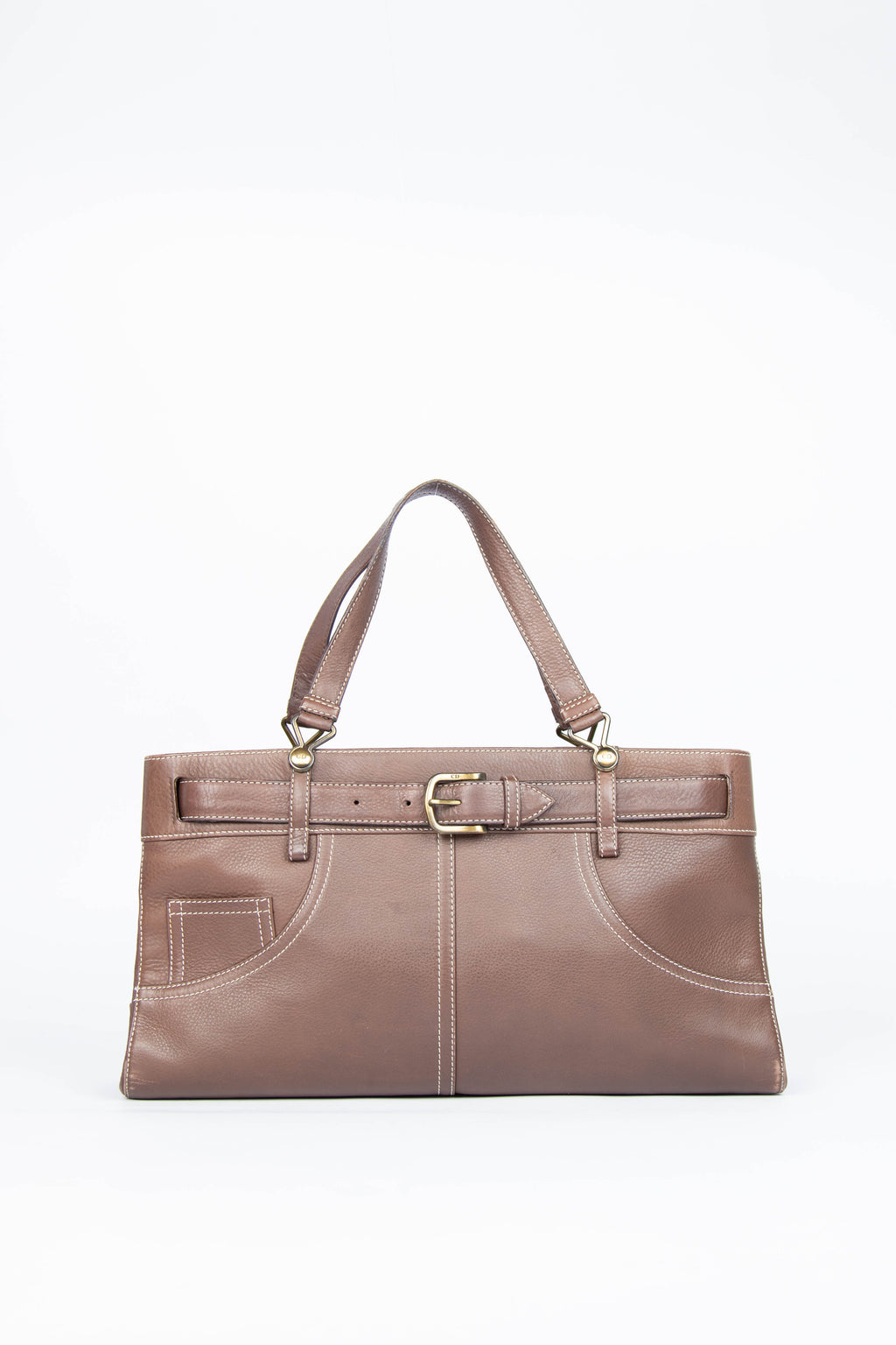 2000s Christian Dior Brown Leather Belted Tote Bag