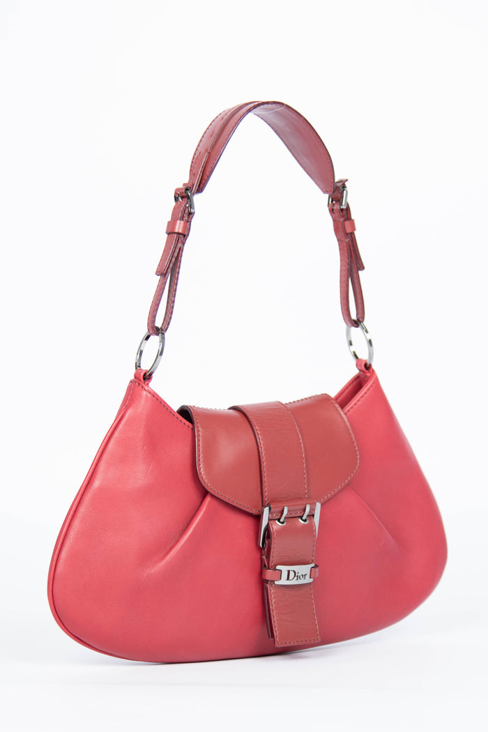 2000s Christian Dior Red Leather Shoulder Bag