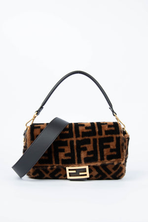 RARE Fendi Shearling Monogram Baguette Bag