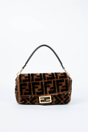 RARE Fendi Shearling Monogram Baguette Bag