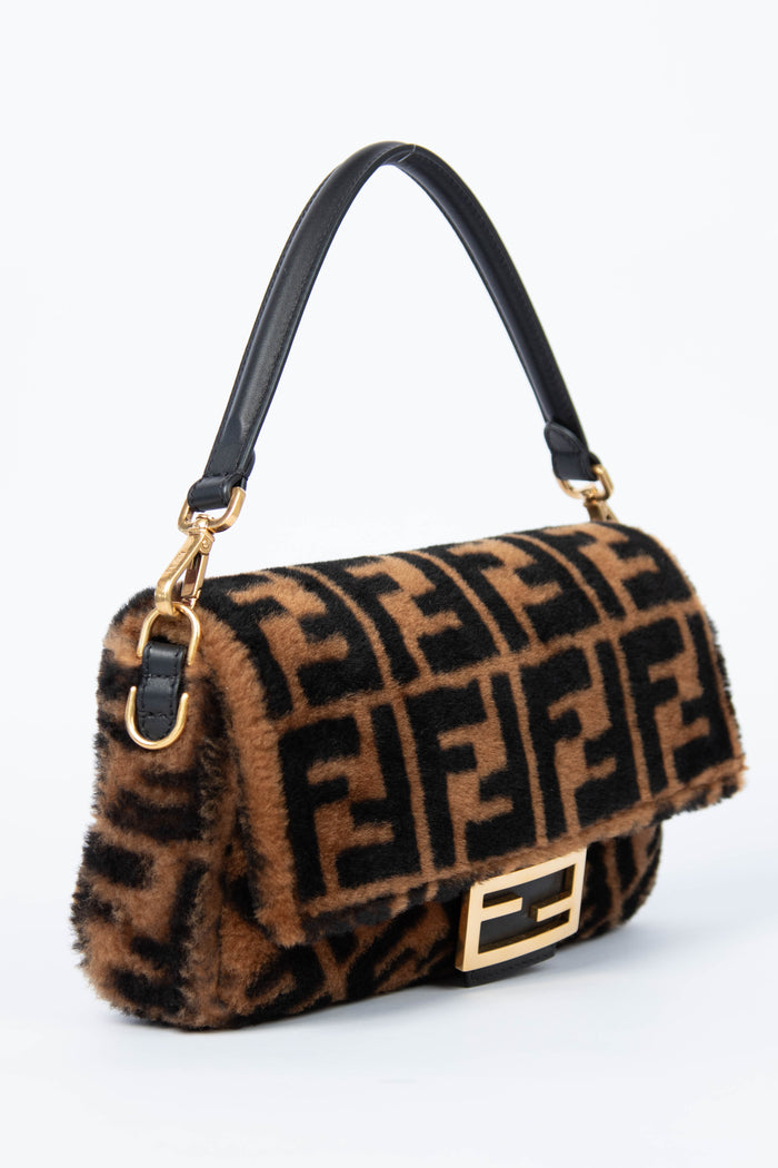 RARE Fendi Shearling Monogram Baguette Bag