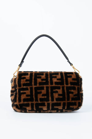 RARE Fendi Shearling Monogram Baguette Bag
