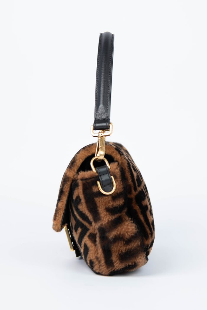 RARE Fendi Shearling Monogram Baguette Bag