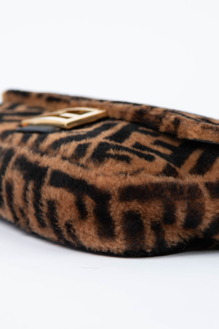 RARE Fendi Shearling Monogram Baguette Bag