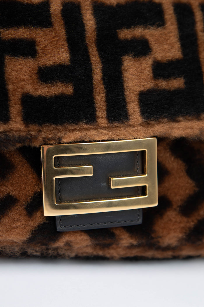 RARE Fendi Shearling Monogram Baguette Bag