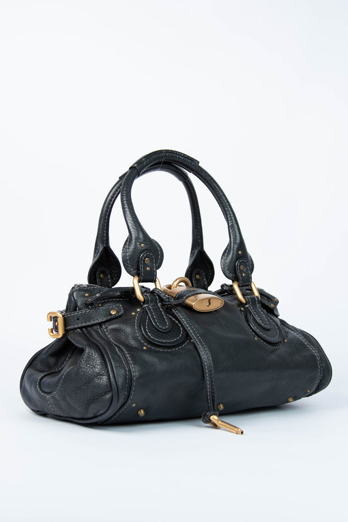 2000s Chloe Black Leather Paddington Shoulder Bag