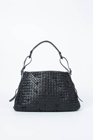 Vintage Bottega Veneta Black Knotted Intrecciato Shoulder Bag