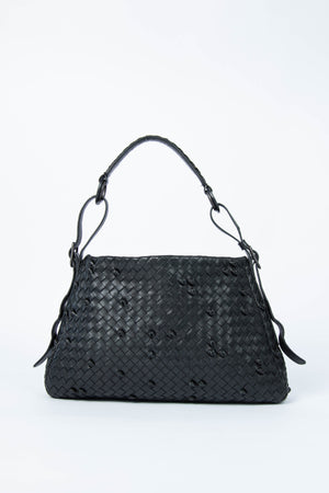 Vintage Bottega Veneta Black Knotted Intrecciato Shoulder Bag