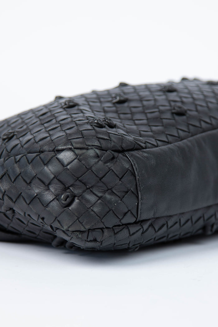 Vintage Bottega Veneta Black Knotted Intrecciato Shoulder Bag