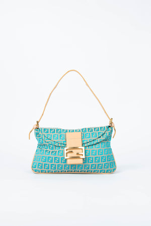 Vintage Fendi Teal Zucchino Shoulder Bag