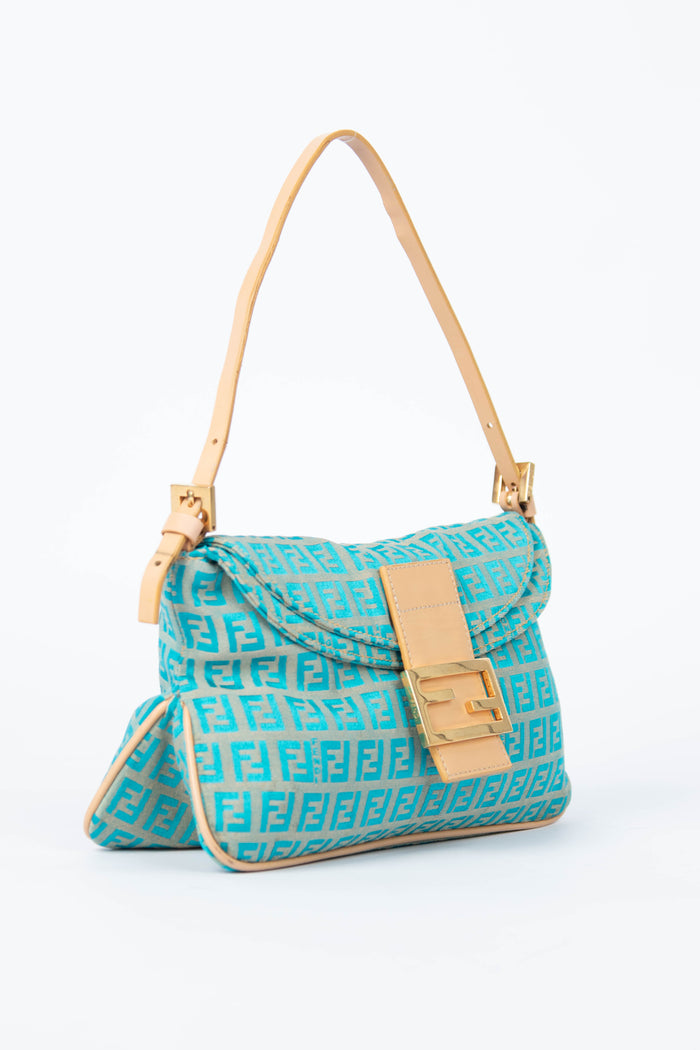 Vintage Fendi Teal Zucchino Shoulder Bag