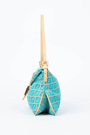 Vintage Fendi Teal Zucchino Shoulder Bag