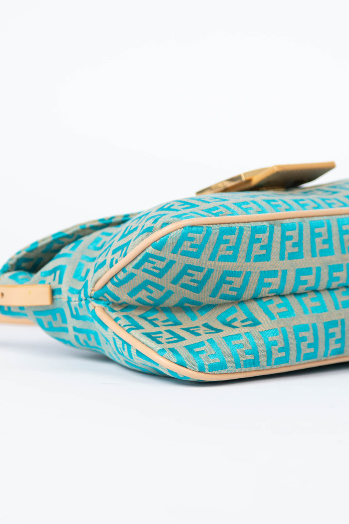 Vintage Fendi Teal Zucchino Shoulder Bag