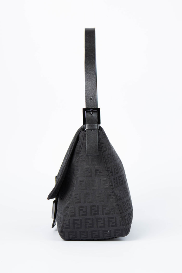 Vintage Fendi Black Zucchino Mamma Baguette Shoulder Bag
