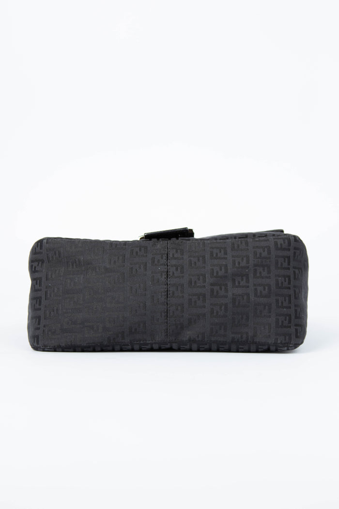 Vintage Fendi Black Zucchino Mamma Baguette Shoulder Bag