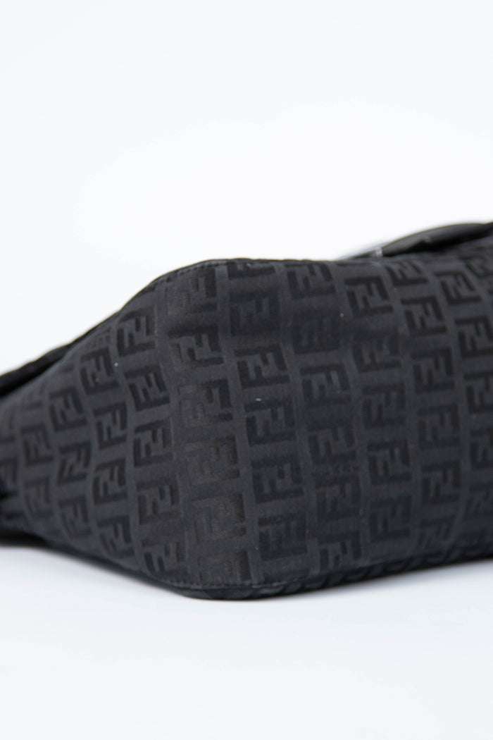 Vintage Fendi Black Zucchino Mamma Baguette Shoulder Bag