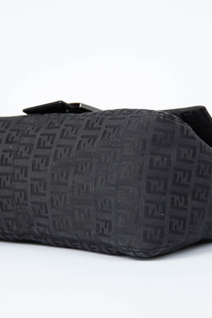 Vintage Fendi Black Zucchino Mamma Baguette Shoulder Bag