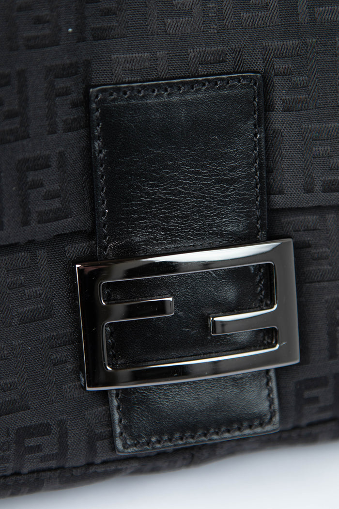 Vintage Fendi Black Zucchino Mamma Baguette Shoulder Bag