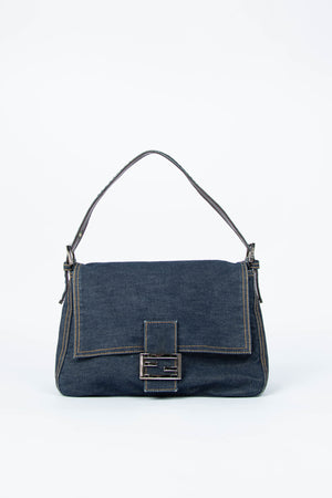 Vintage Fendi Denim Mamma Baguette Shoulder Bag