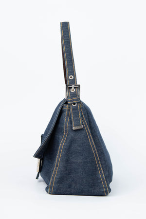 Vintage Fendi Denim Mamma Baguette Shoulder Bag
