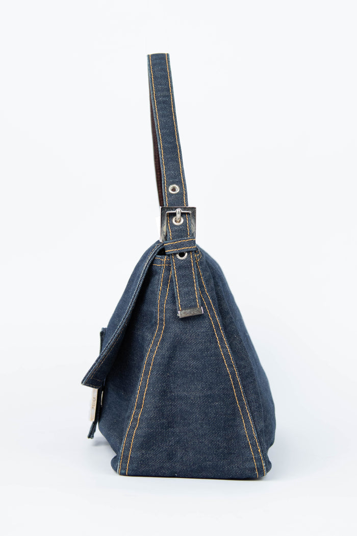 Vintage Fendi Denim Mamma Baguette Shoulder Bag