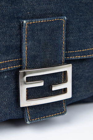 Vintage Fendi Denim Mamma Baguette Shoulder Bag